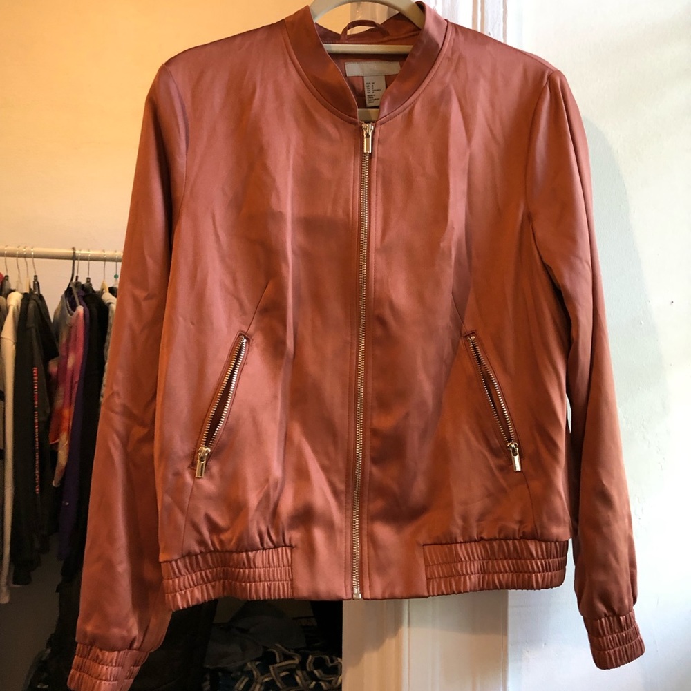 H&M burnt orange bomber with gold detail